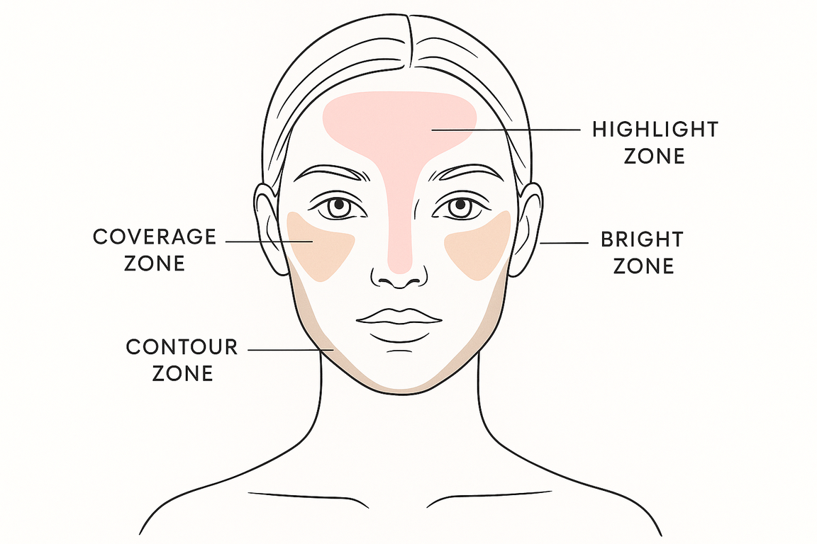 顔面マッピング図：部位別カラー配置の黄金ルール